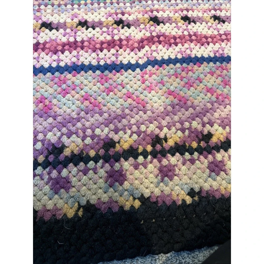 Handmade Crochet Afgan Throw Blanket 66x 56 Colorful Granny Square Heavyweight
